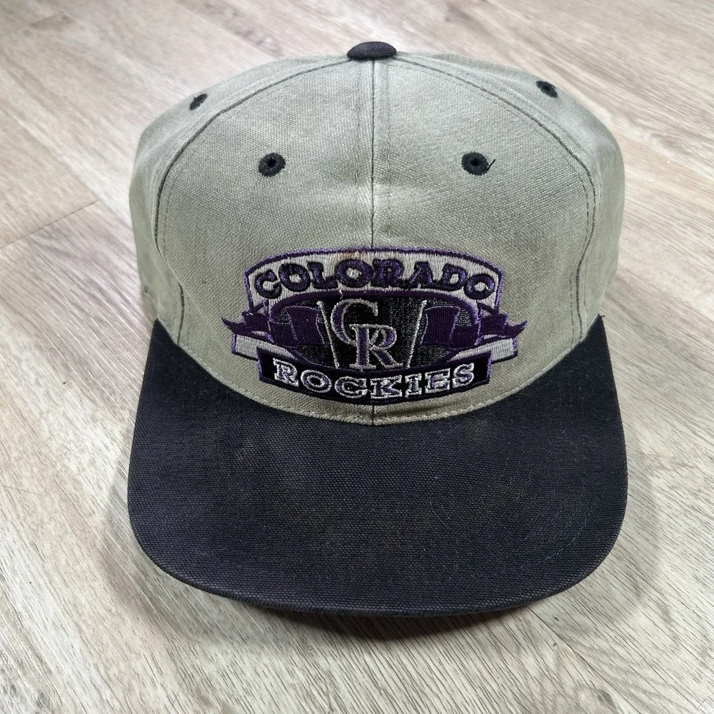 VTG Colorado Rockies Strapback Hat MLB Baseball Signatures Beige Black Cap